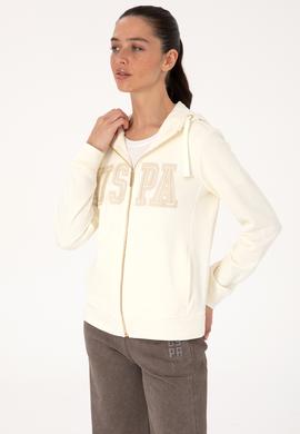 Kadın Krem Fermuarlı Kapüşonlu Basic Sweatshirt - 50307769059