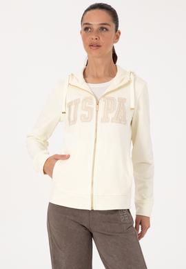 Kadın Krem Fermuarlı Kapüşonlu Basic Sweatshirt - 50307769059