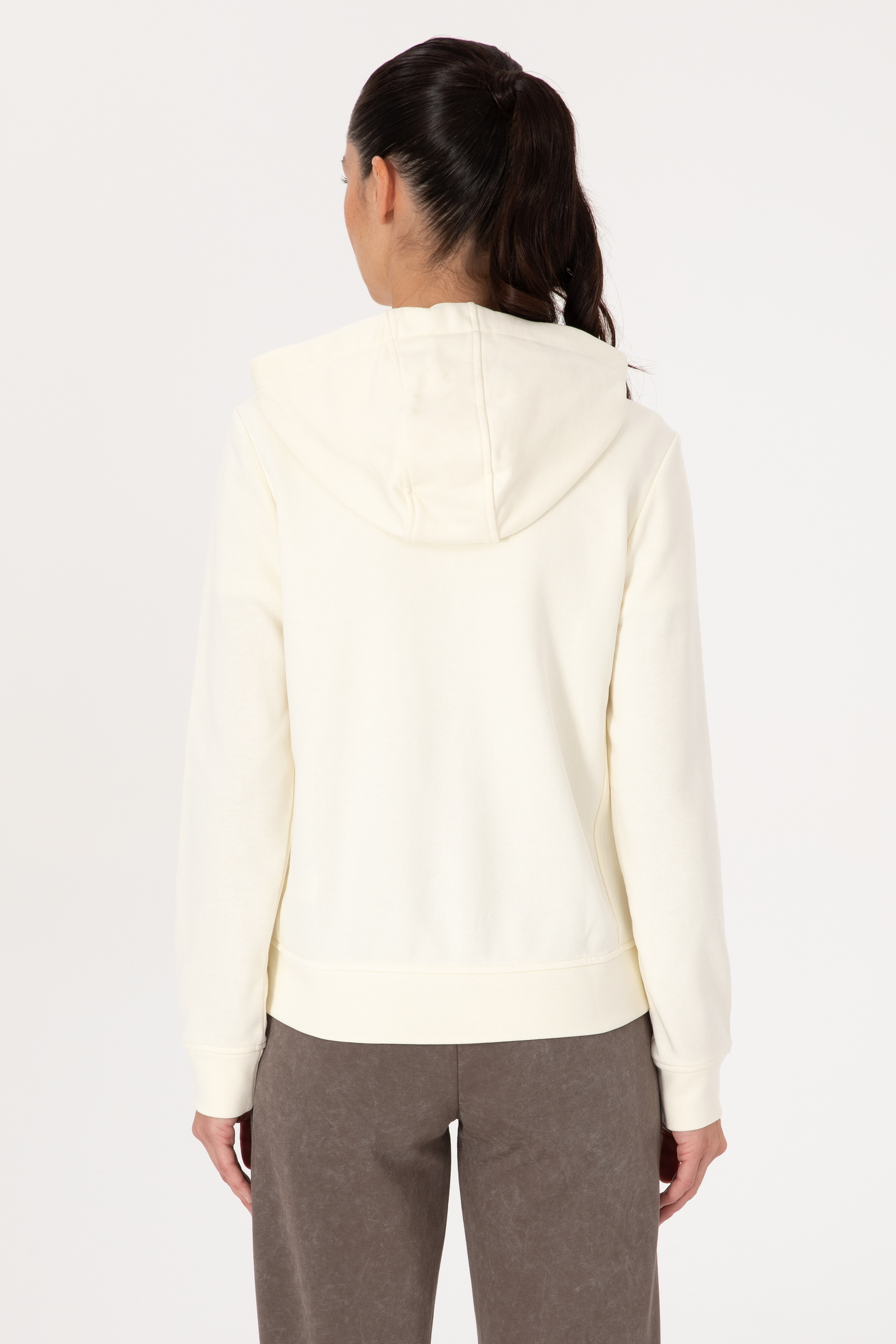 Kadın Krem Fermuarlı Kapüşonlu Basic Sweatshirt - Image 5