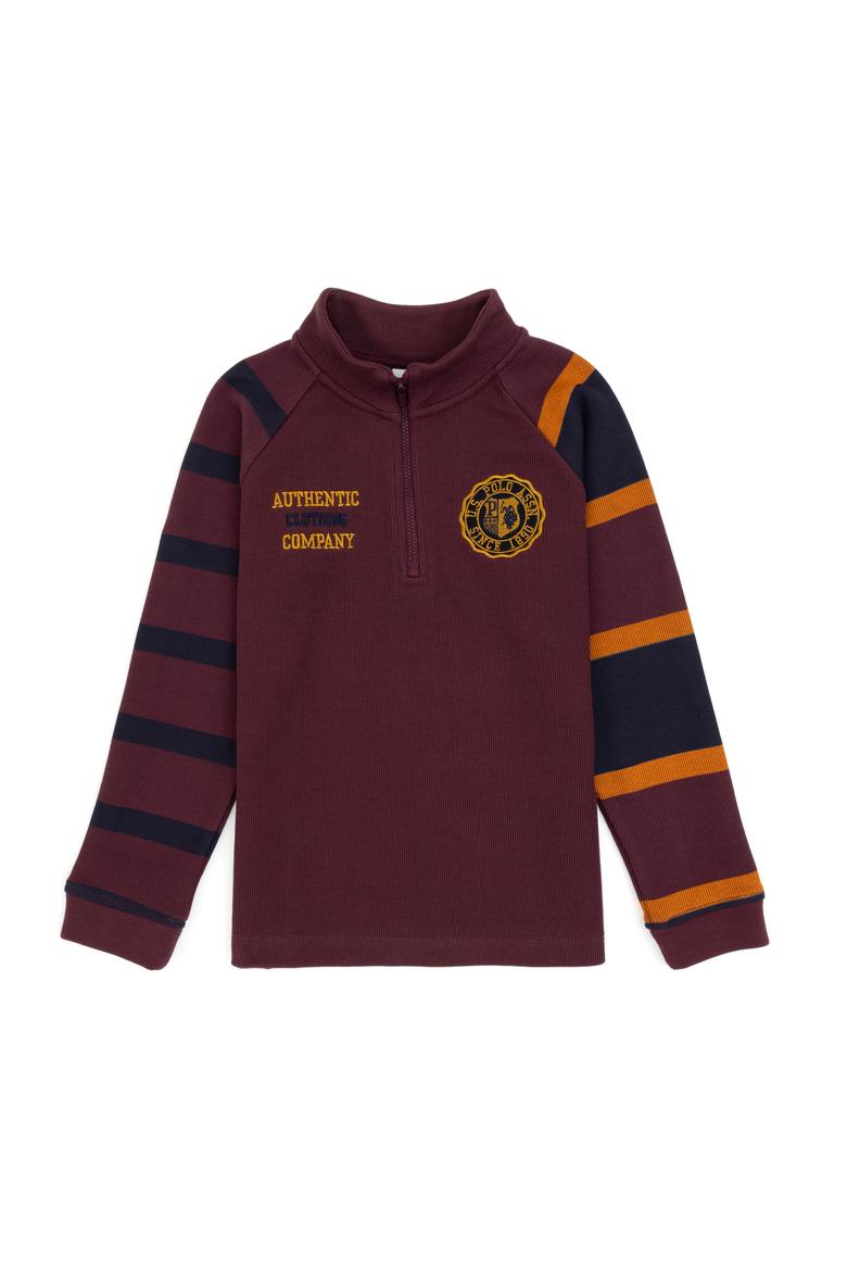 Erkek Çocuk Bordo Yarım Fermuarlı Sweatshirt