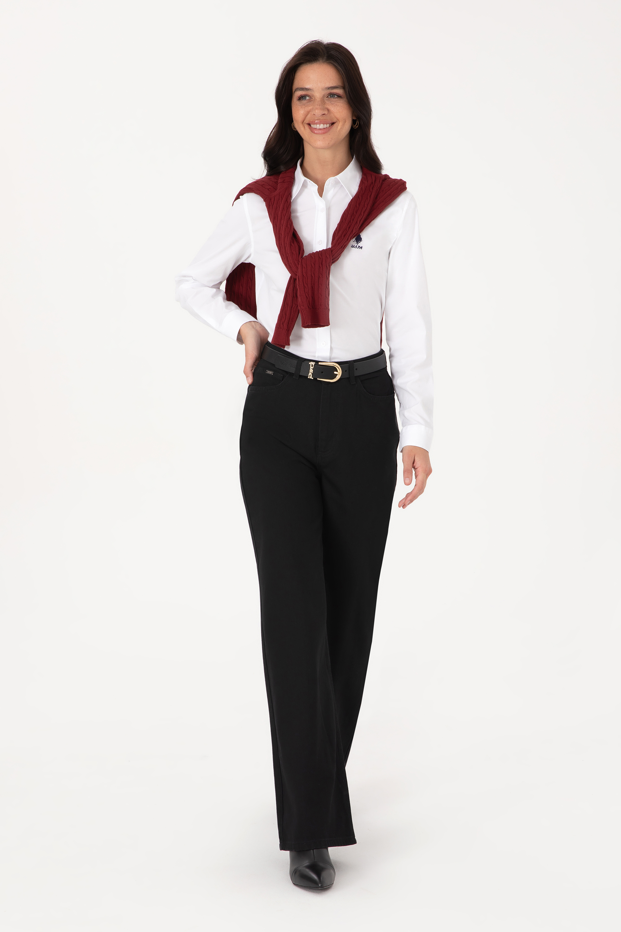 Kadın Beyaz Uzun Kollu Basic Gömlek - 50307989010