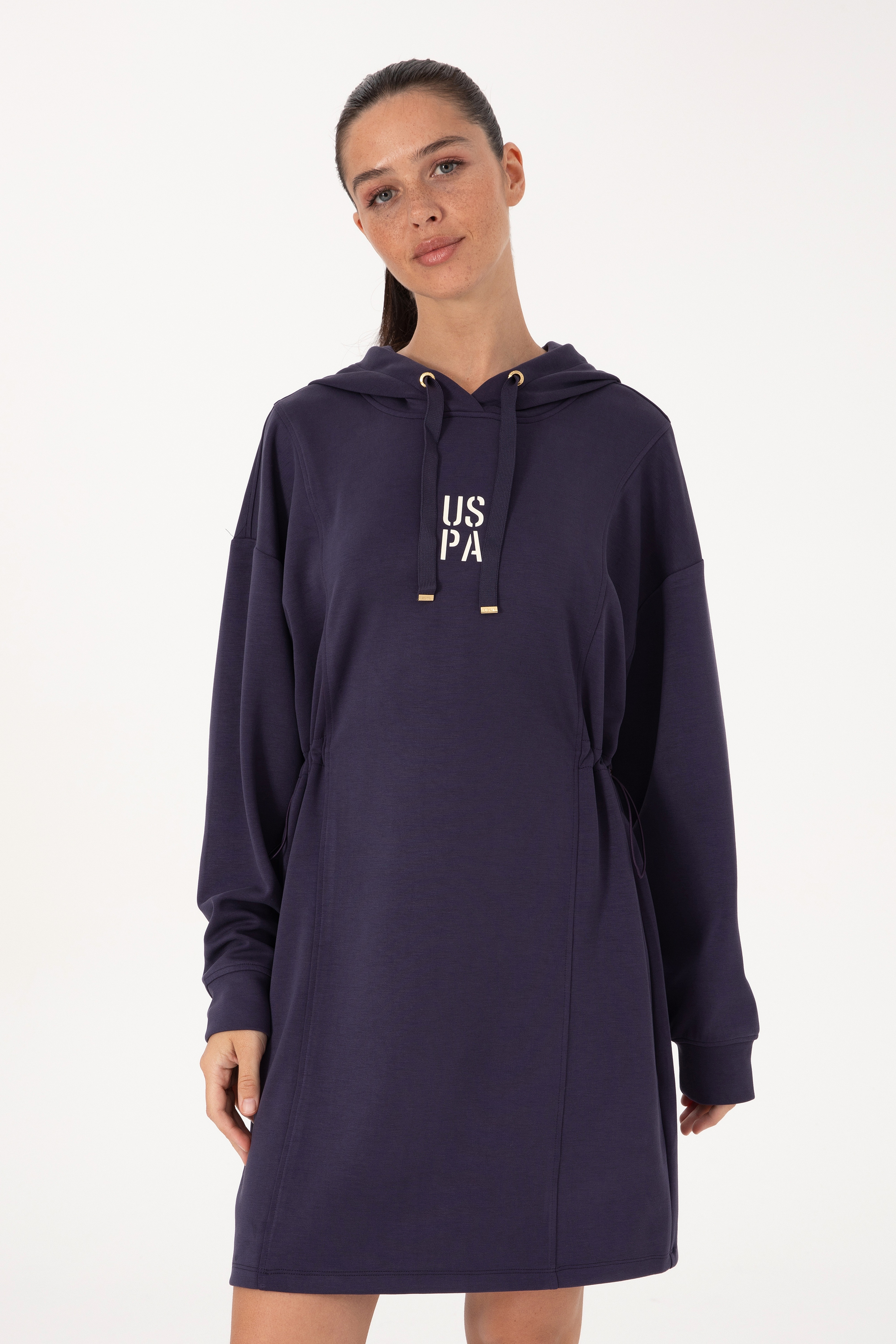 Kadın Mürdüm Modal Karışımlı Mini Boy Kapüşonlu Sweatshirt Elbise - Image 2