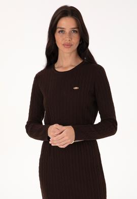 Kadın Koyu Kahverengi Triko Elbise - 50313835025