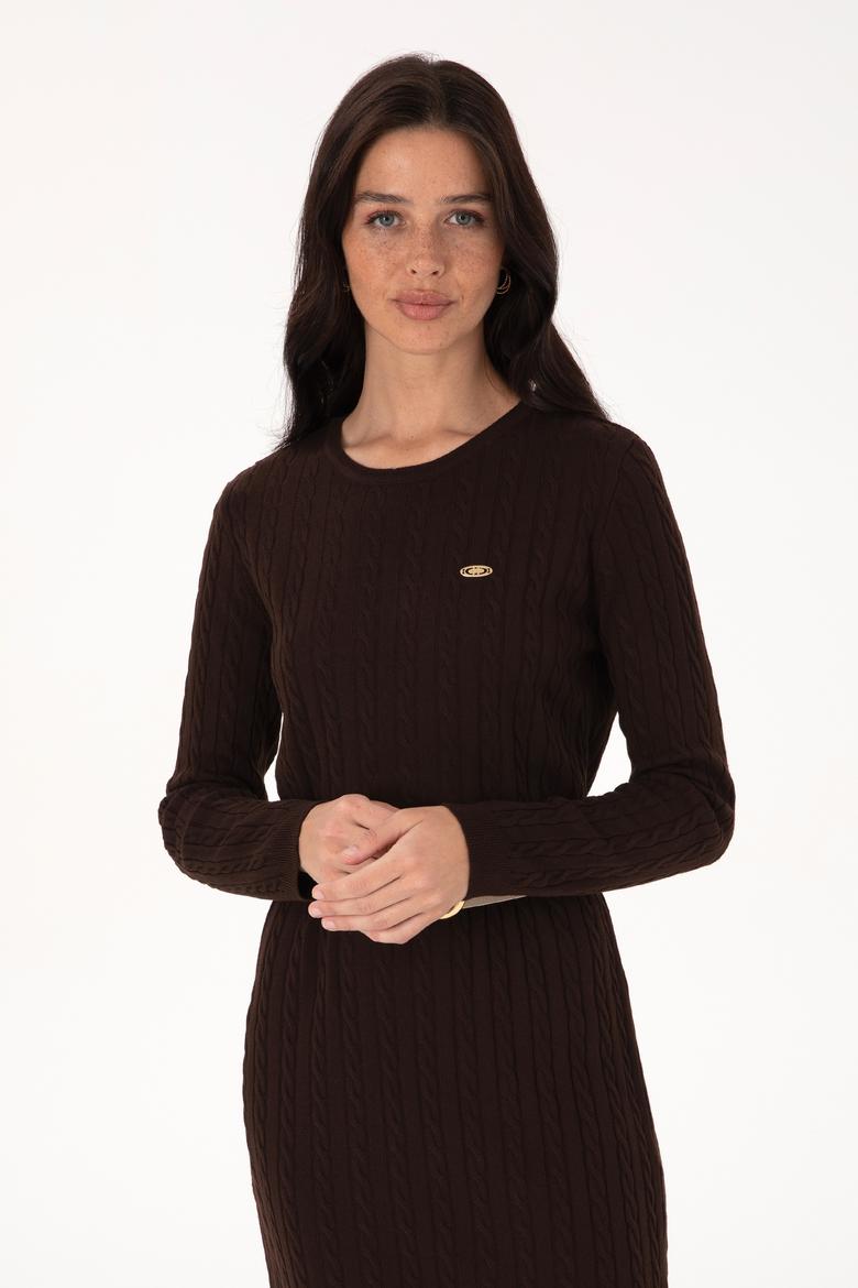 Kadın Koyu Kahverengi Triko Elbise - 50313835025