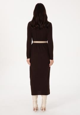 Kadın Koyu Kahverengi Triko Elbise - 50313835025
