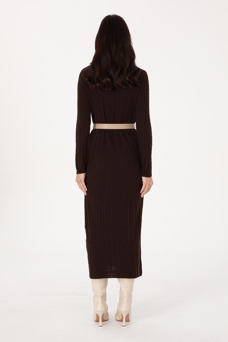 Kadın Koyu Kahverengi Triko Elbise - 50313835025