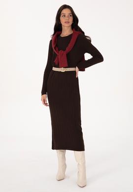 Kadın Koyu Kahverengi Triko Elbise - 50313835025