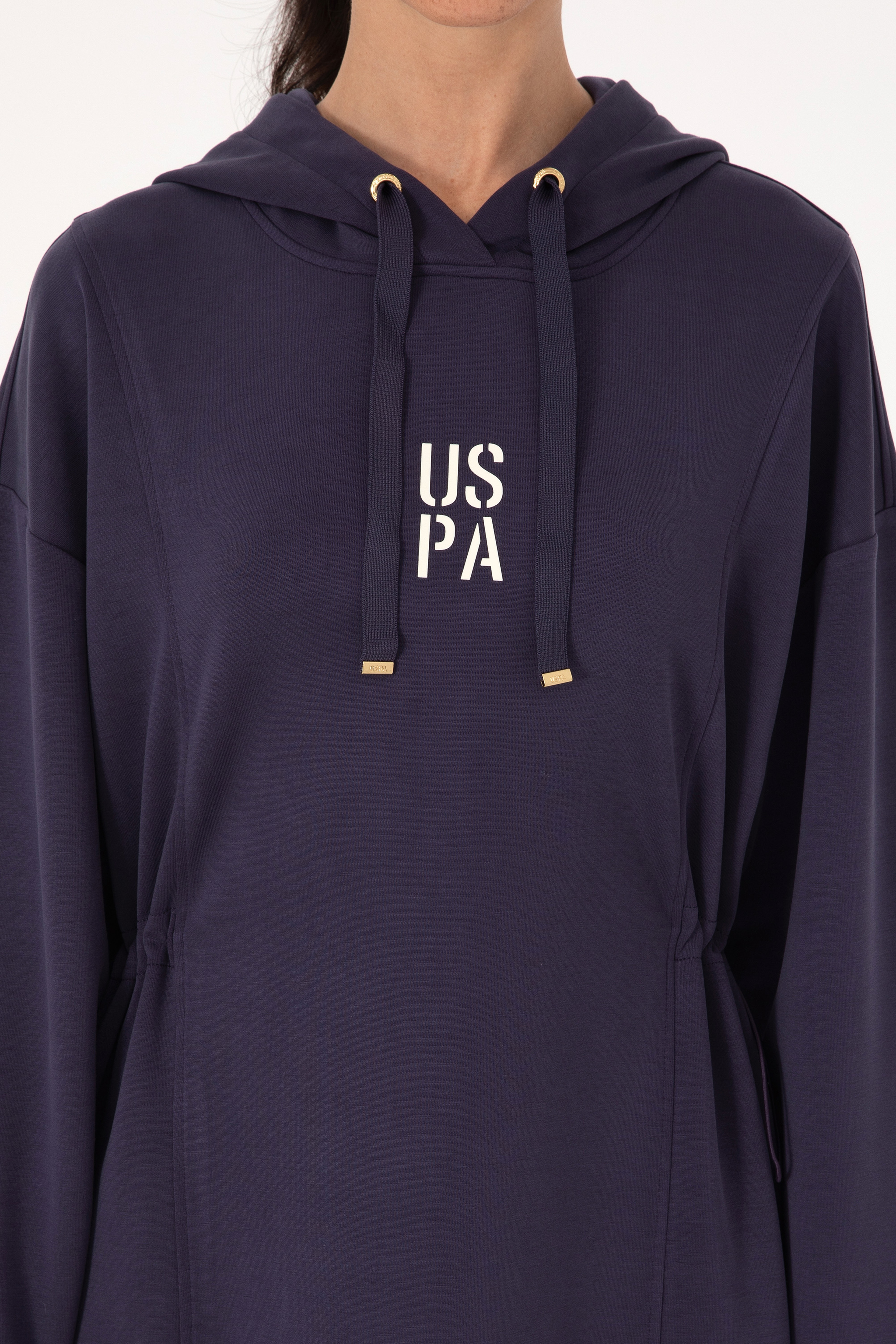 Kadın Mürdüm Modal Karışımlı Mini Boy Kapüşonlu Sweatshirt Elbise - Image 5