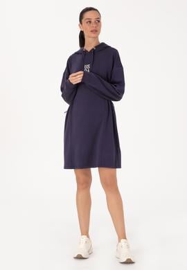 Kadın Mürdüm Modal Karışımlı Mini Boy Kapüşonlu Sweatshirt Elbise - 50314196016