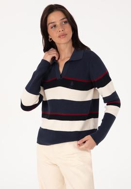 Kadın Açık Lacivert Polo Yaka Kazak - 50308850019