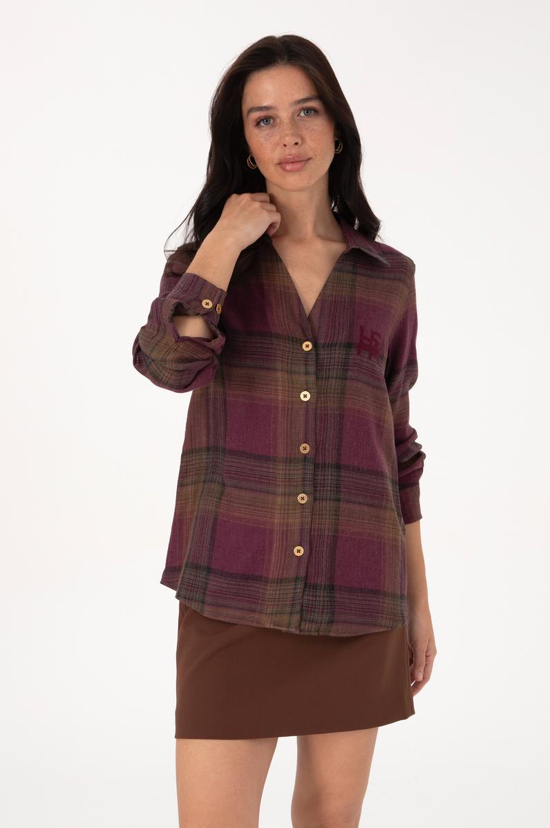 Kadın Bordo Uzun Kollu Gömlek
