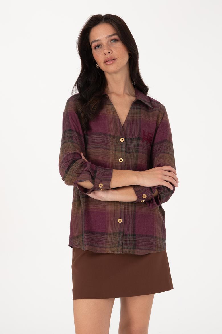Kadın Bordo Uzun Kollu Gömlek - 50308660005