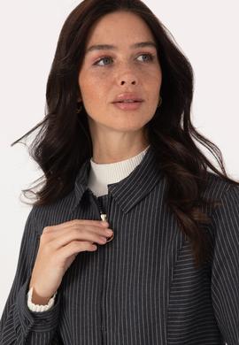 Kadın Lacivert Çizgili Fermuarlı Dokuma Gömlek - 50316368006