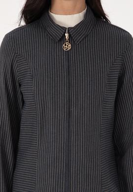 Kadın Lacivert Çizgili Fermuarlı Dokuma Gömlek - 50316368006