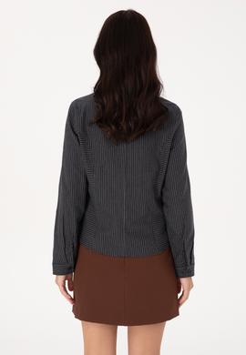 Kadın Lacivert Çizgili Fermuarlı Dokuma Gömlek - 50316368006