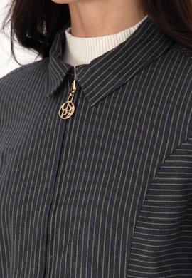 Kadın Lacivert Çizgili Fermuarlı Dokuma Gömlek - 50316368006