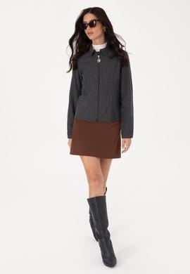 Kadın Lacivert Çizgili Fermuarlı Dokuma Gömlek - 50316368006