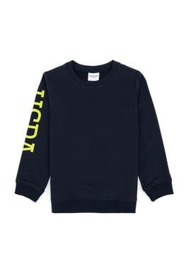 Erkek Çocuk Açık Lacivert İnce Bisiklet Yaka Basic Sweatshirt - 50313831034