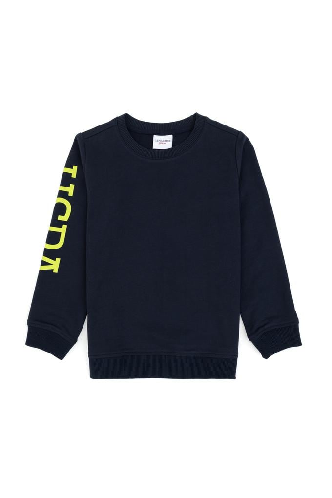Erkek Çocuk Açık Lacivert İnce Bisiklet Yaka Basic Sweatshirt
