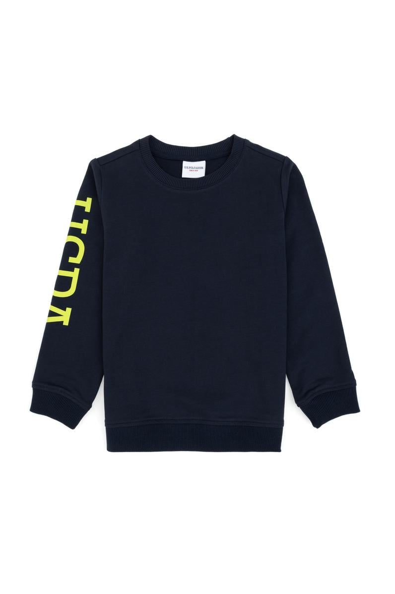 Erkek Çocuk Açık Lacivert İnce Bisiklet Yaka Basic Sweatshirt