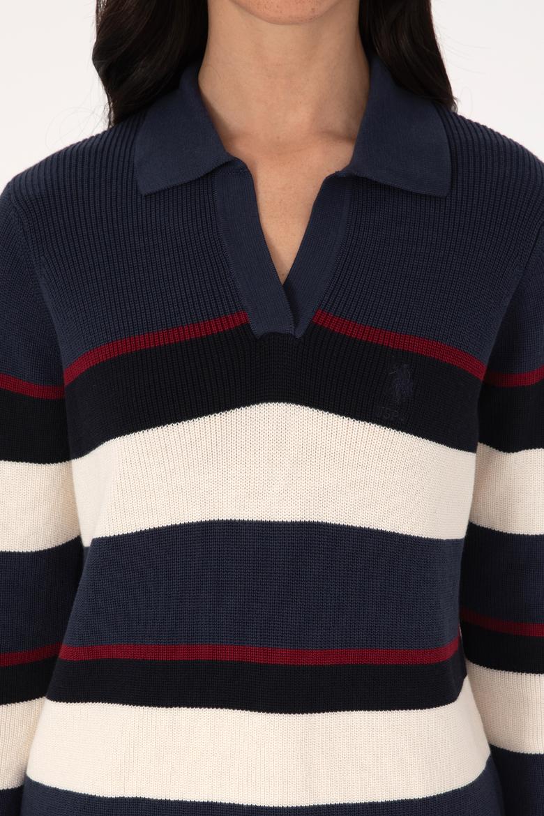 Kadın Açık Lacivert Polo Yaka Kazak - 50308850019