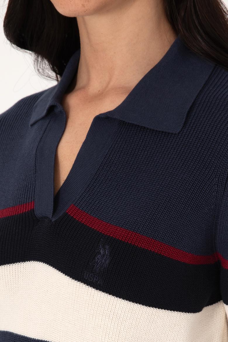 Kadın Açık Lacivert Polo Yaka Kazak - 50308850019