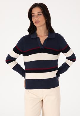 Kadın Açık Lacivert Polo Yaka Kazak - 50308850019