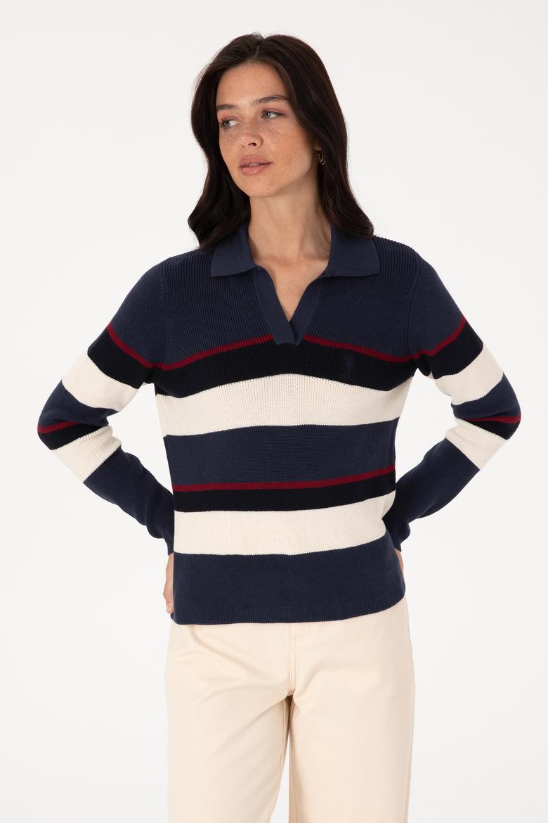 Kadın Açık Lacivert Polo Yaka Kazak - 50308850019