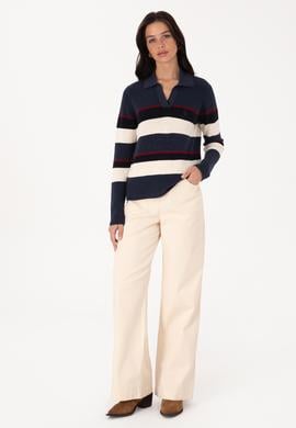 Kadın Açık Lacivert Polo Yaka Kazak - 50308850019