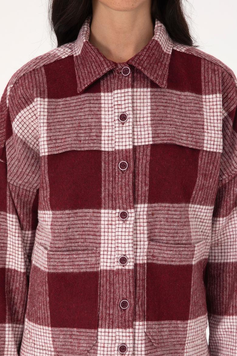 Kadın Bordo Uzun Kollu Gömlek - 50308657019