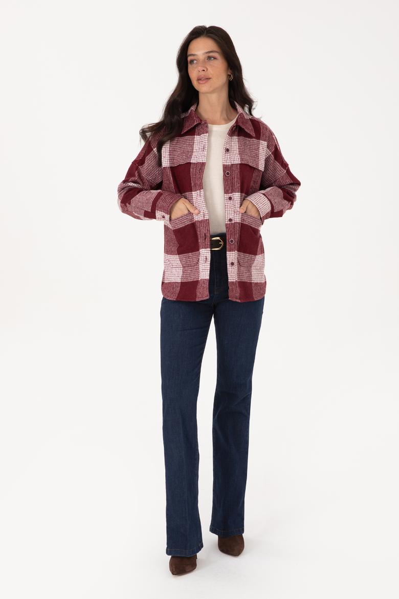 Kadın Bordo Uzun Kollu Gömlek - 50308657019