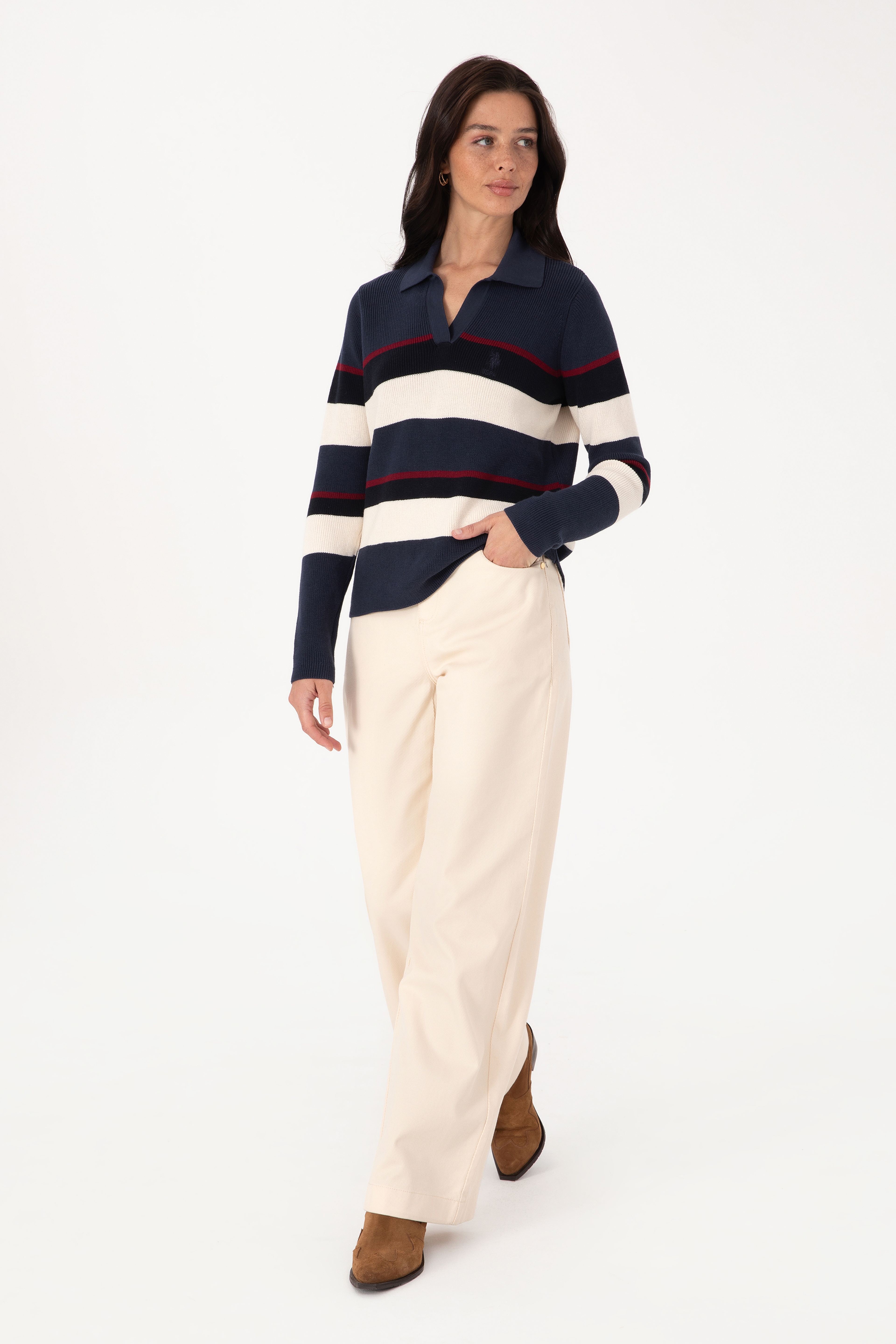 Kadın Krem Loose Fit Kanvas Pantolon - Image 3