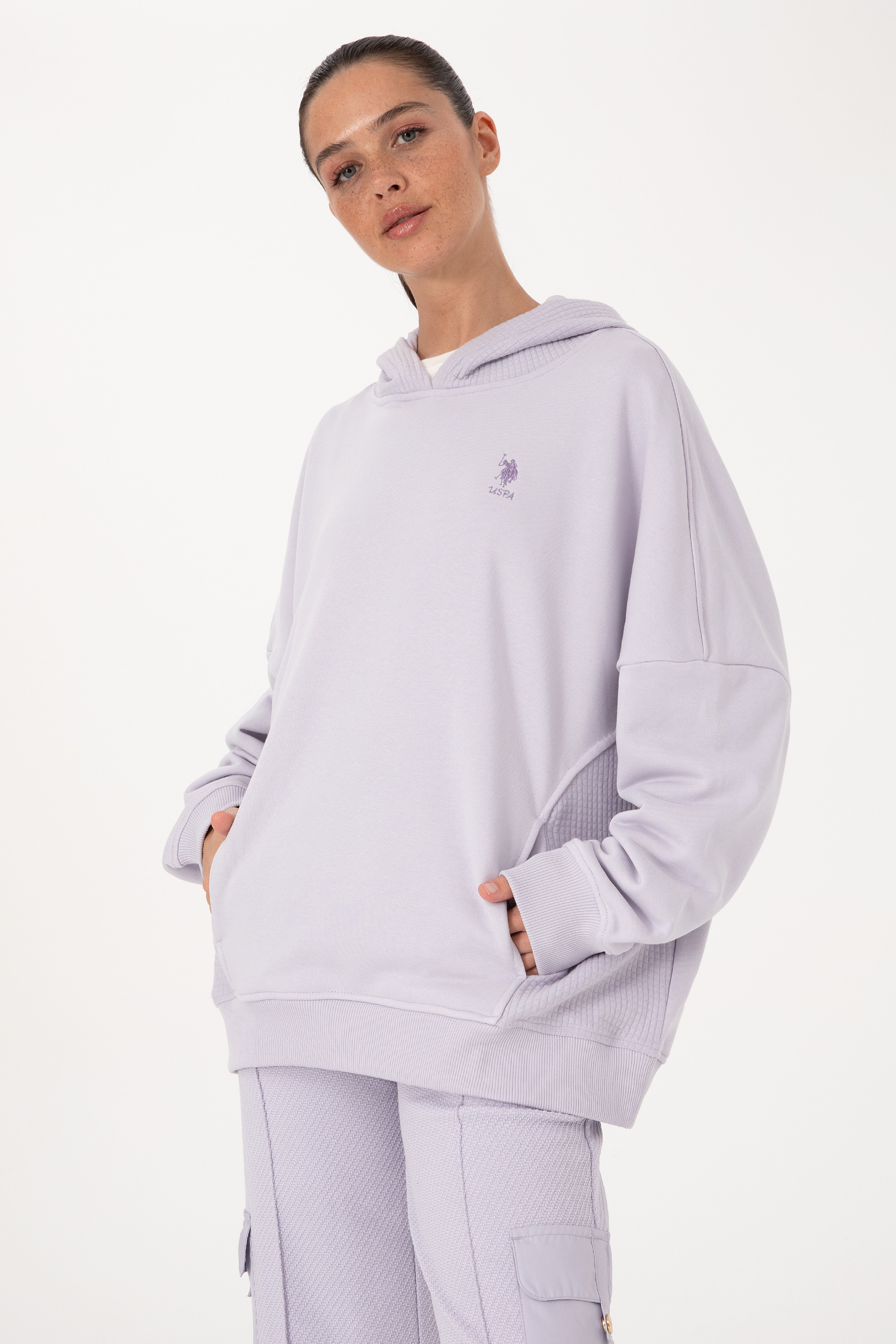 Kadın Lila Kapüşonlu Sweatshirt