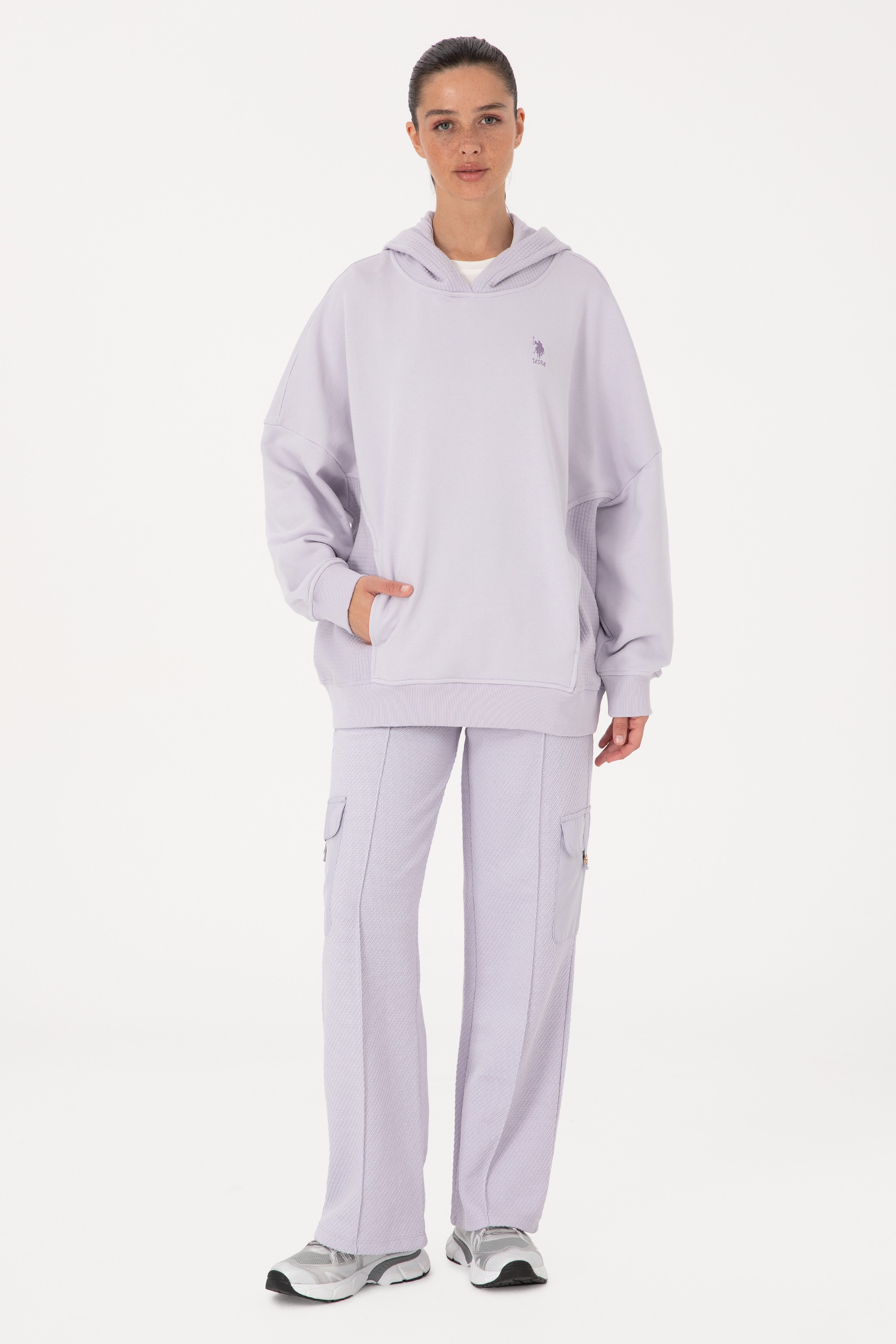 Kadın Lila Kapüşonlu Sweatshirt