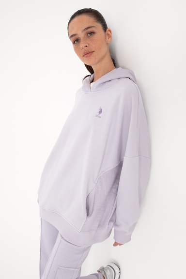 Kadın Lila Kapüşonlu Sweatshirt