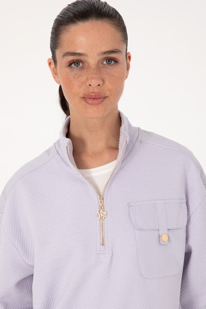 Kadın Siyah Fermuarlı Dik Yaka Sweatshirt