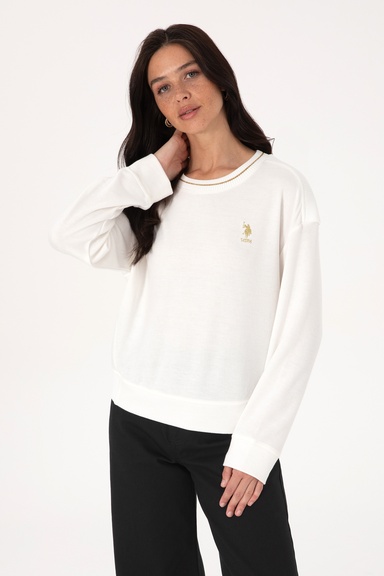 Kadın Krem Bisiklet Yaka Sweatshirt