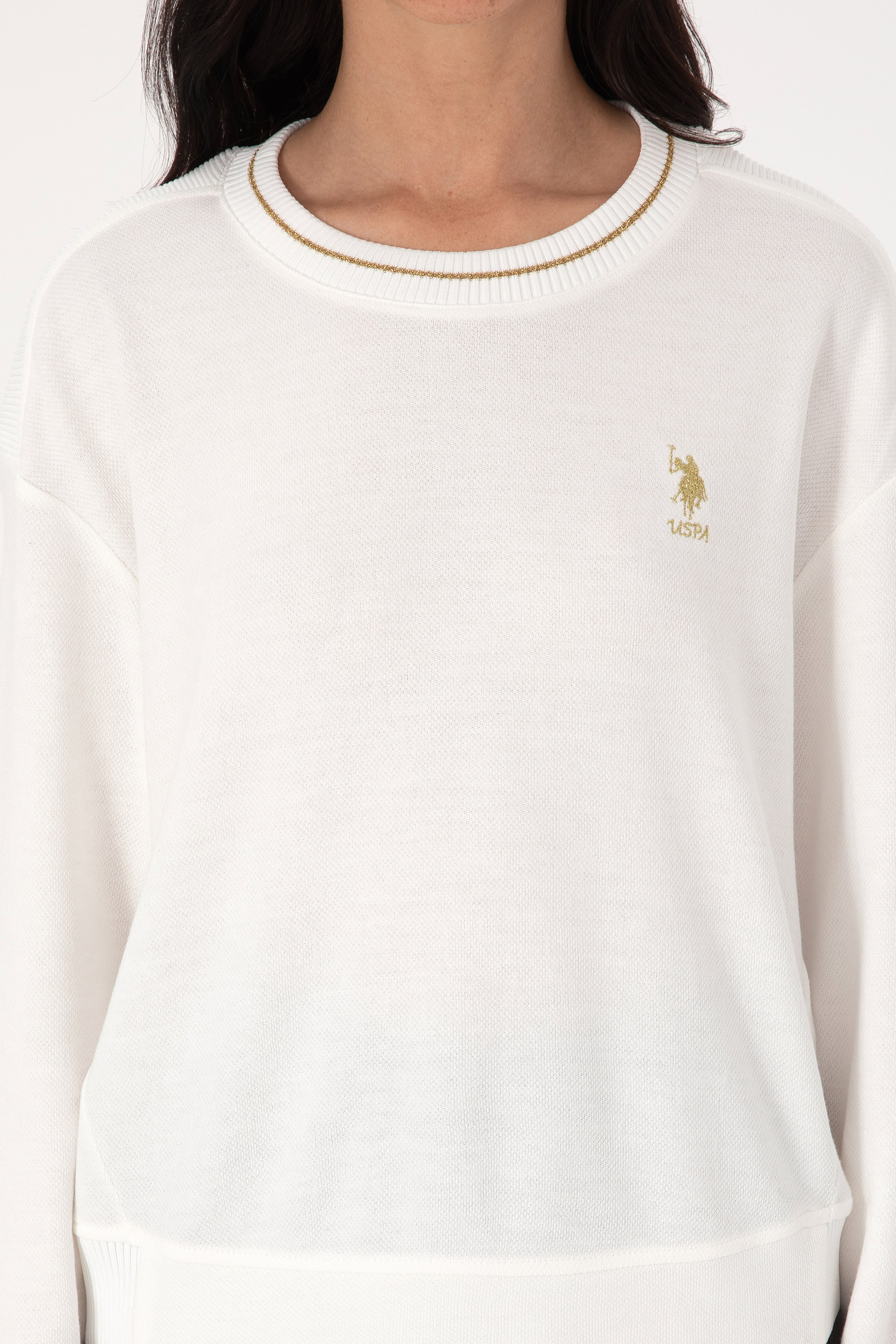 Kadın Krem Bisiklet Yaka Sweatshirt