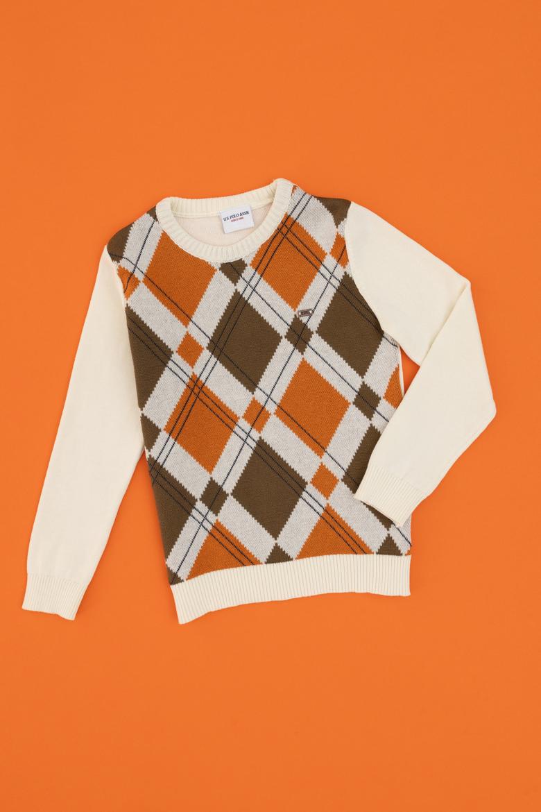 Erkek Çocuk Krem Bisiklet Yaka Kazak