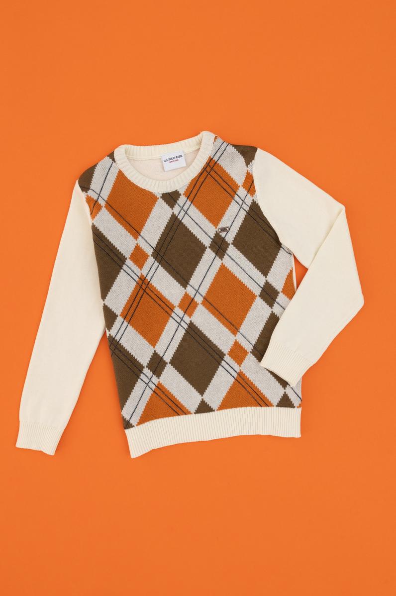 Erkek Çocuk Krem Bisiklet Yaka Kazak