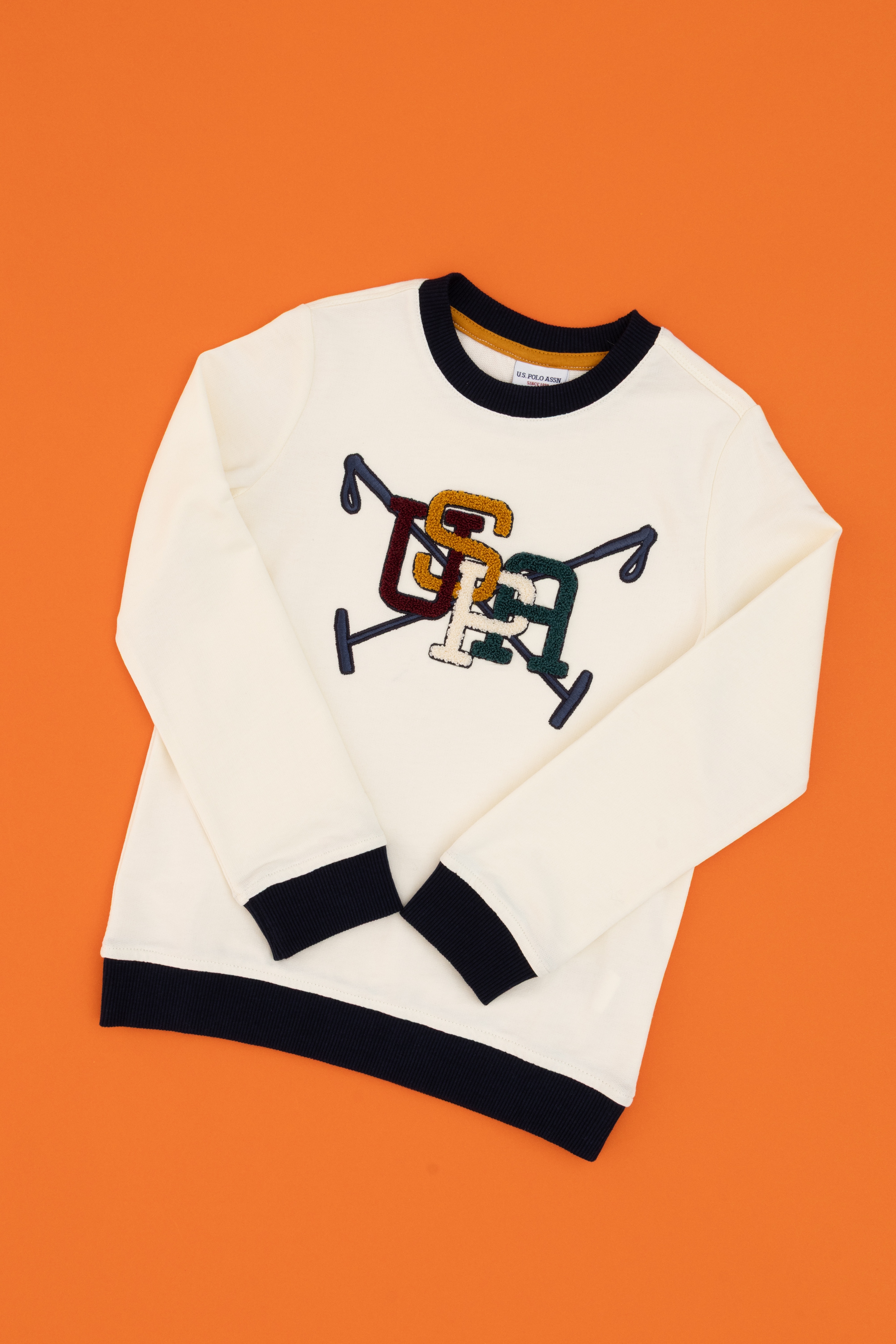 Erkek Çocuk Krem İnce Bisiklet Yaka Sweatshirt - Image 1