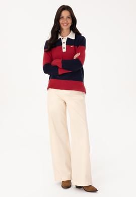 Kadın Bordo Polo Yaka Kazak - 50310034007