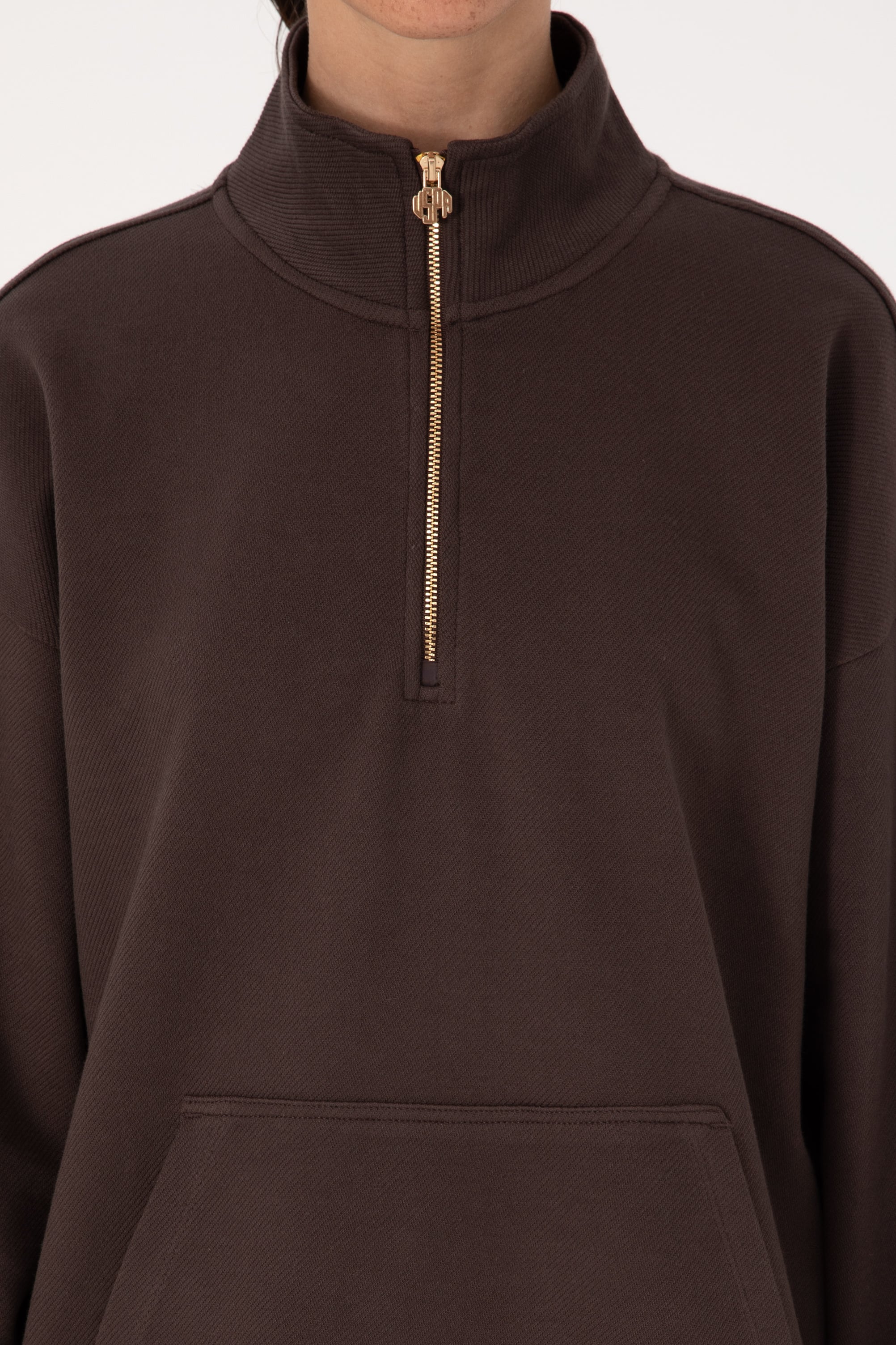 Kadın Kahverengi Fermuarlı Dik Yaka Sweatshirt
