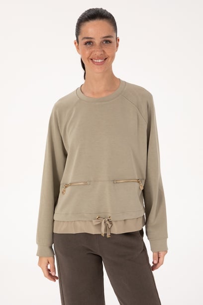 Kadın Açık Haki Bisiklet Yaka Sweatshirt