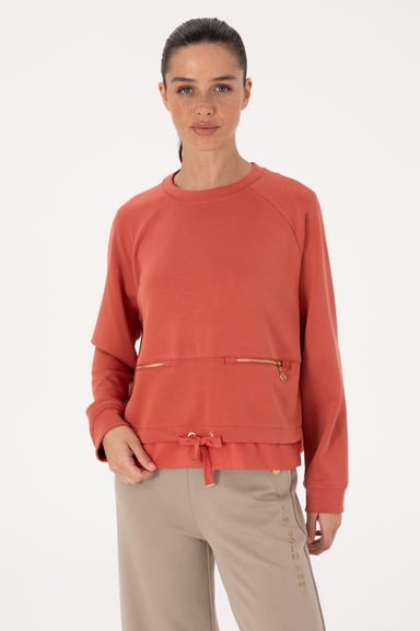 Kadın Kiremit Bisiklet Yaka Sweatshirt