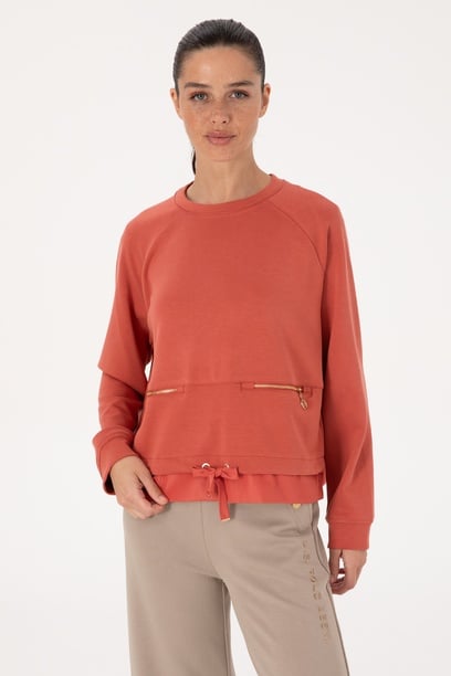 Kadın Kiremit Bisiklet Yaka Sweatshirt