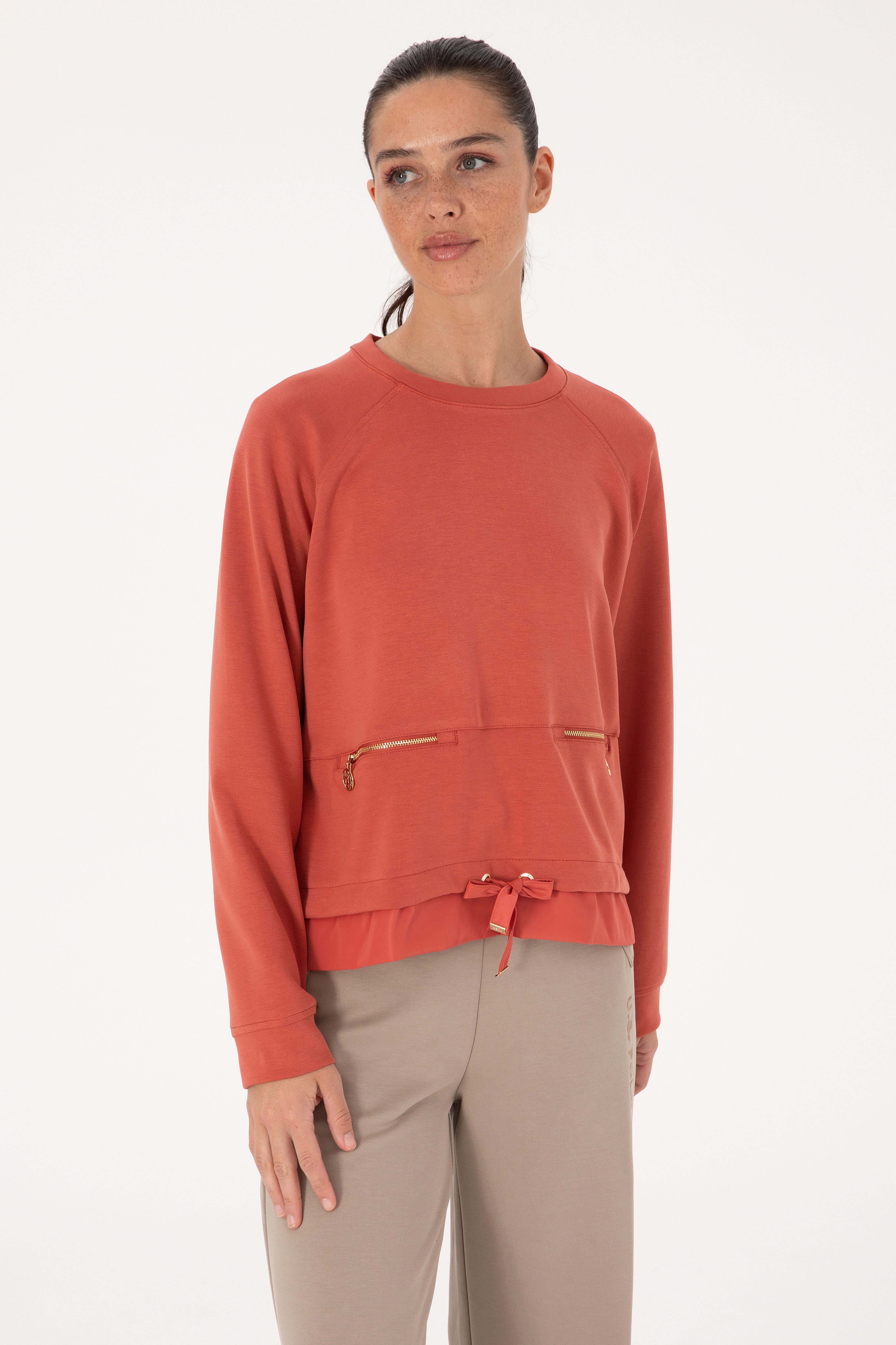 Kadın Kiremit Bisiklet Yaka Sweatshirt - Image 3