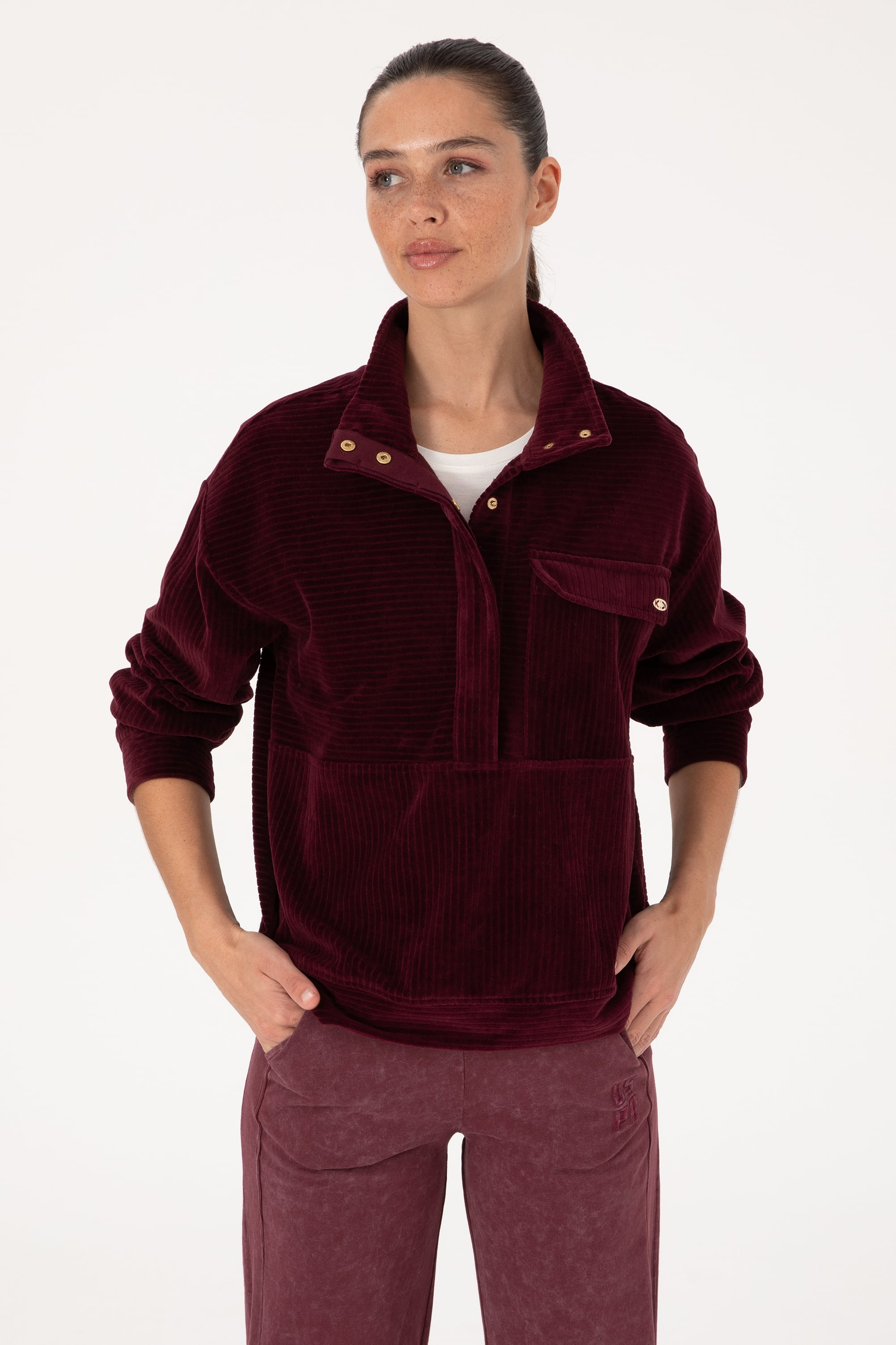 Kadın Bordo Sweatshirt - Image 3