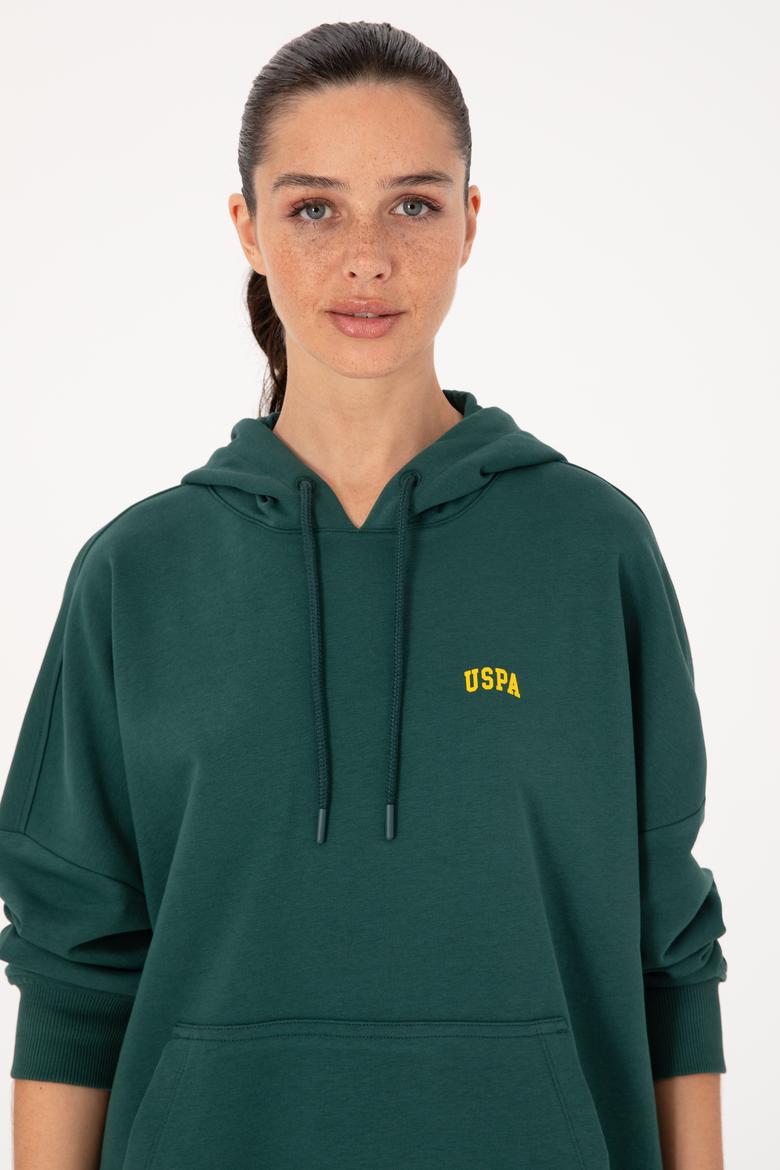Kadın Koyu Yeşil Kapüşonlu Basic Sweatshirt - 50297324078