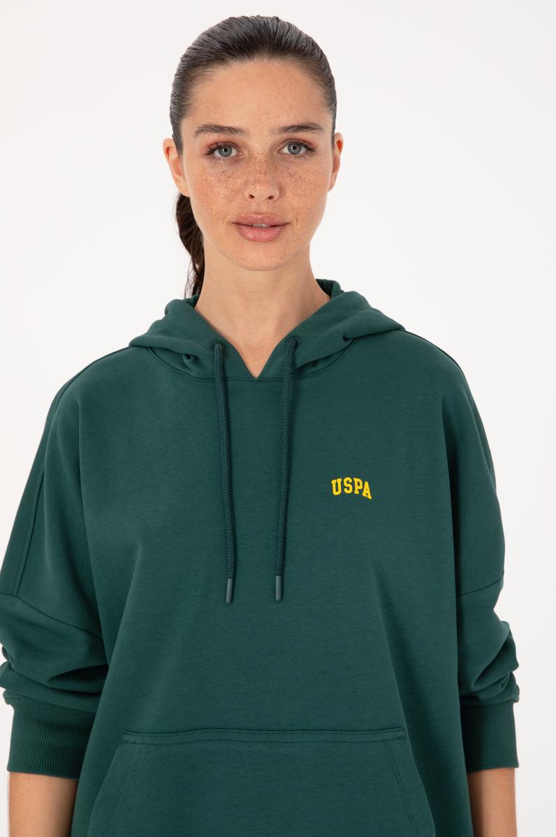 Kadın Koyu Yeşil Kapüşonlu Basic Sweatshirt